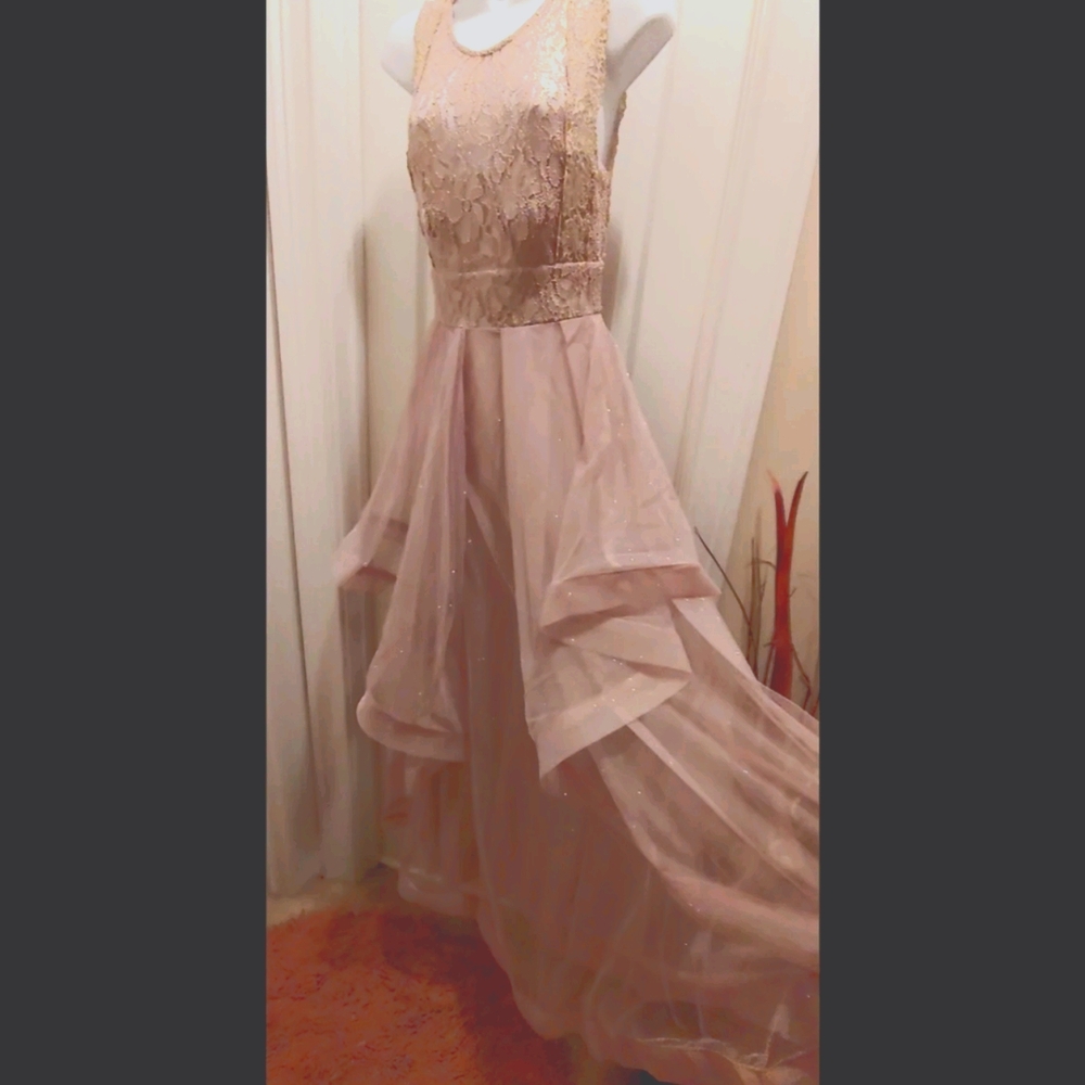 Gold sparkle prom/formal lace tulle gown